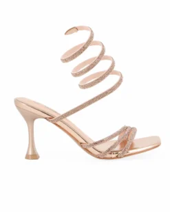 MISS GLOBO - Sandalo a spirale champagne in strass con punta quadrata, tacco 8CM