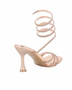 MISS GLOBO - Sandalo a spirale champagne in strass con punta quadrata, tacco 8CM