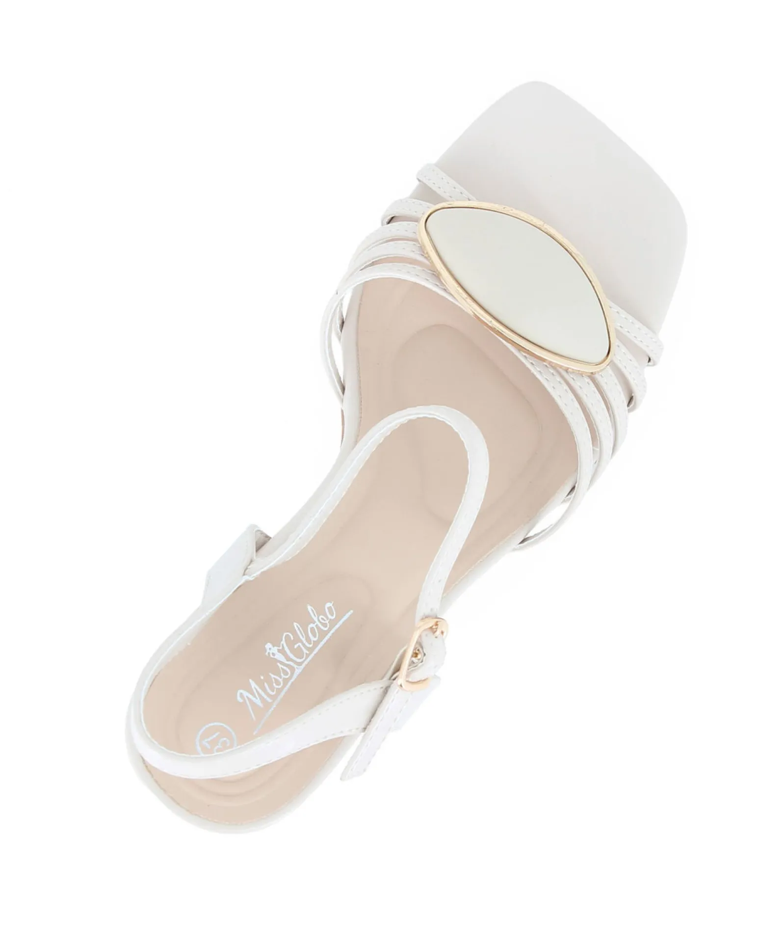 MISS GLOBO - Sandalo beige con dettaglio frontale e punta quadrata, tacco 8CM