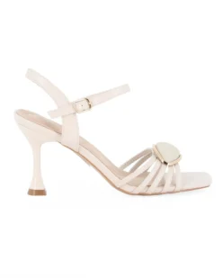 MISS GLOBO - Sandalo beige con dettaglio frontale e punta quadrata, tacco 8CM