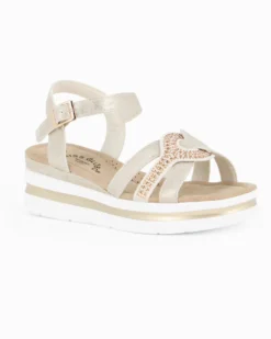 MISS GLOBO - Sandalo beige platform con sottopiede memory soft e dettaglio strass, zeppa 5CM