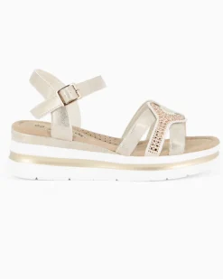 MISS GLOBO - Sandalo beige platform con sottopiede memory soft e dettaglio strass, zeppa 5CM