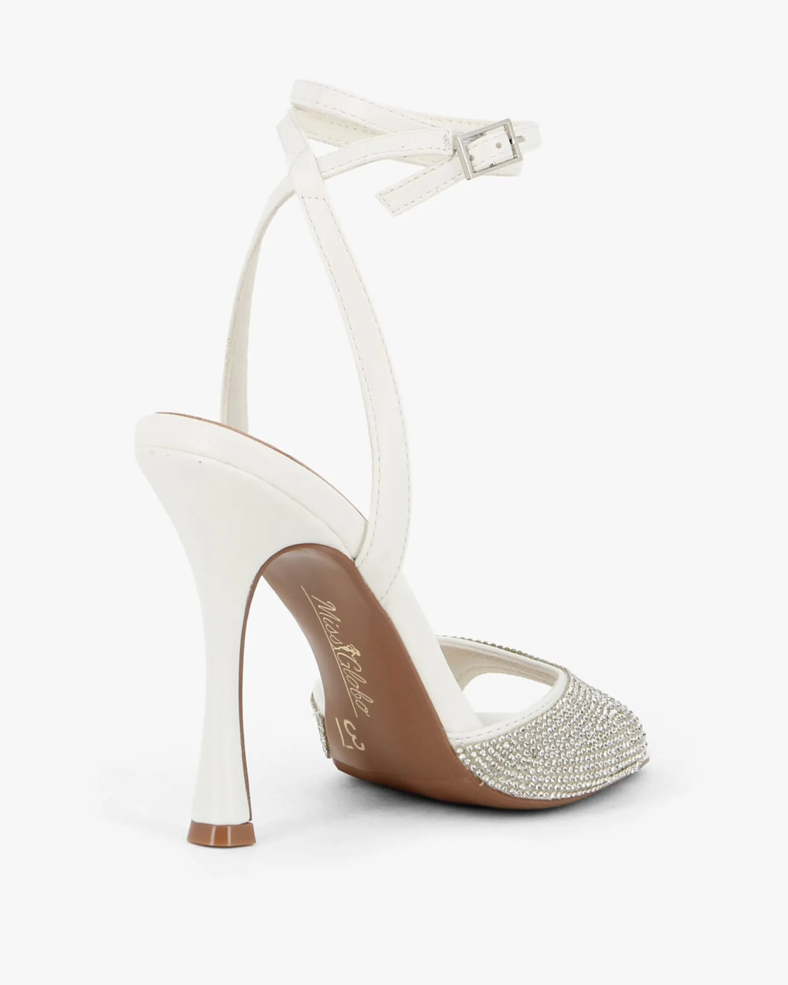 MISS GLOBO - Sandalo bianco con sottopiede in VERA PELLE e fascia frontale in strass, tacco 10,5CM