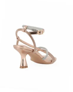 MISS GLOBO - Sandalo gioiello rosa/oro/argento con strass e punta quadrata, tacco 6,5CM