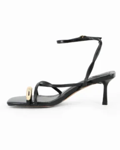 MISS GLOBO - Sandalo infradito nero con sottopiede in memory foam, punta quadrata e dettaglio metallico infra-alluce, tacco 6CM