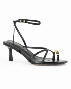 MISS GLOBO - Sandalo infradito nero con sottopiede in memory foam, punta quadrata e dettaglio metallico infra-alluce, tacco 6CM