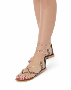 MISS GLOBO - Sandalo leopardato infradito lace-up, MADE IN ITALY