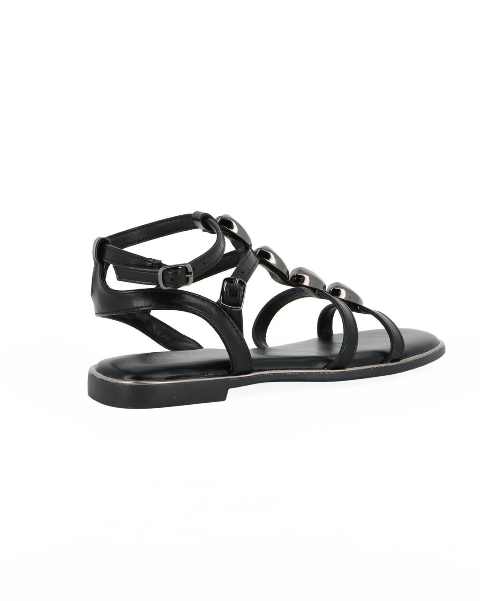 MISS GLOBO - Sandalo nero con doppia fibbia e applicazioni metalliche