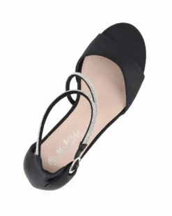 MISS GLOBO - Sandalo nero in raso con cinturini in strass, tacco 7CM