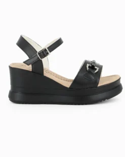 MISS GLOBO - Sandalo nero platform con sottopiede memory soft e morsetto, zeppa 7CM