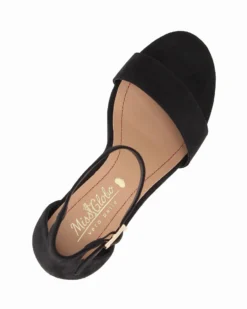MISS GLOBO - Sandalo nero scamosciato con sottopiede in VERA PELLE e cinturino alla caviglia, tacco 7CM
