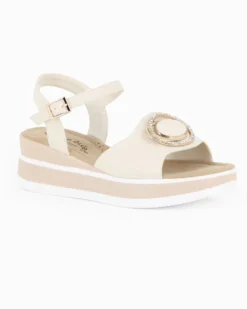 MISS GLOBO - Sandalo panna platform con sottopiede memory soft, zeppa 5CM