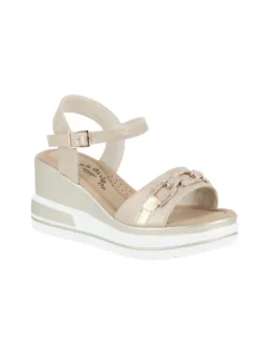 MISS GLOBO - Sandalo platform beige con sottopiede in memory soft e morsetto in strass, tacco 7CM