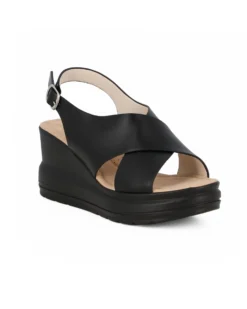 MISS GLOBO - Sandalo platform nero con incrocio frontale e sottopiede in memory soft, zeppa 7,5CM