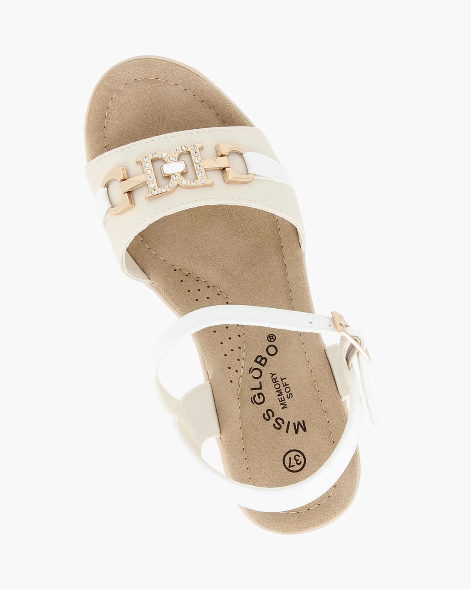 MISS GLOBO - Sandalo platform panna/bianco con sottopiede in memory soft e morsetto con strass, zeppa 7CM
