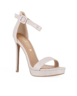 MISS GLOBO - Sandalo rose gold in lurex con sottopiede in VERA PELLE e cinturino alla caviglia, tacco 12,5CM