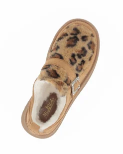 MISS GLOBO - Scarpa camel scamosciata con pelliccia leopardata e cinturino con fibbia