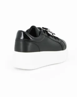 MISS GLOBO - Scarpa nera con fiore in strass e fondo bianco