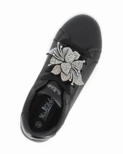 MISS GLOBO - Scarpa nera con fiore in strass e fondo bianco