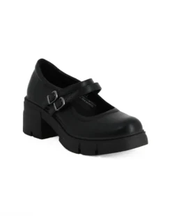 MISS GLOBO - Scarpa nera con suola track e doppio cinturino frontale, tacco 5,5CM