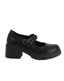 MISS GLOBO - Scarpa nera con suola track e doppio cinturino frontale, tacco 5,5CM