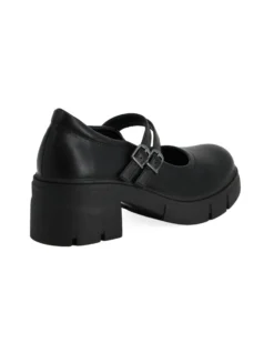 MISS GLOBO - Scarpa nera con suola track e doppio cinturino frontale, tacco 5,5CM