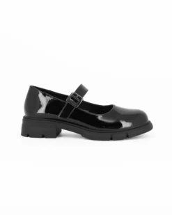 MISS GLOBO - Scarpa nera in vernice con cinturino frontale, tacco 3,5CM