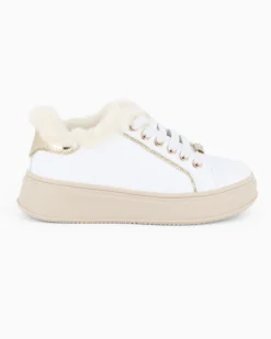 MISS GLOBO - Scarpa sneakers bianca da bambina con lacci e pelliccetta