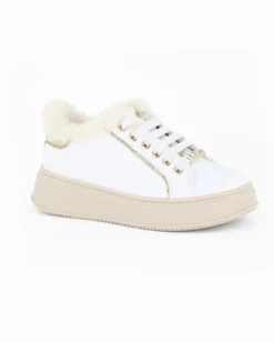 MISS GLOBO - Scarpa sneakers bianca da bambina con lacci e pelliccetta