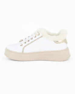 MISS GLOBO - Scarpa sneakers bianca da bambina con lacci e pelliccetta