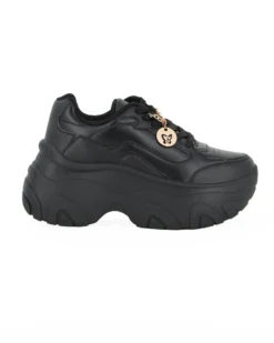 MISS GLOBO - Scarpa sneakers nera da donna con lacci e cuore in strass