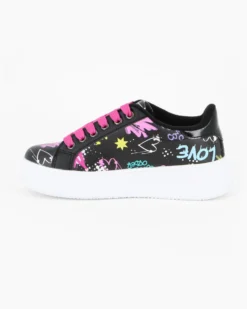 MISS GLOBO - Scarpa sneakers nera da bambina con lacci fucsia