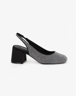 MISS GLOBO - Slingback nera con strass, punta tonda e sottopiede in memory foam TACCO 6,5
