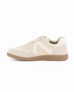 MISS GLOBO - Sneakers beige con lacci e inserti intrecciati effetto paglia