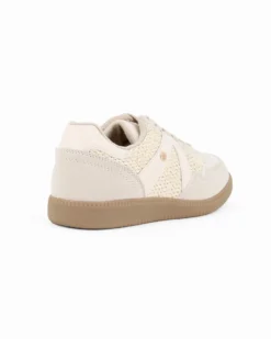 MISS GLOBO - Sneakers beige con lacci e inserti intrecciati effetto paglia