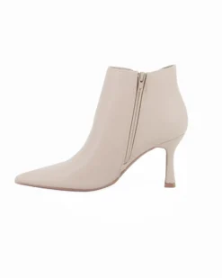 MISS GLOBO - Tronchetto beige a punta con zip laterale, tacco 8CM