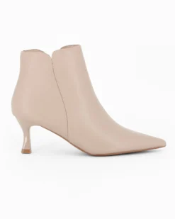 MISS GLOBO - Tronchetto beige a punta con zip laterale, tacco 6CM