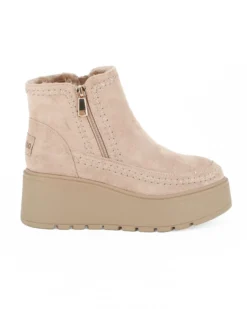 MISS GLOBO - Tronchetto beige scamosciato con pelliccia interna e zip laterale, tacco 6CM