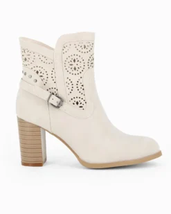 MISS GLOBO - Tronchetto beige traforato con zip laterale, tacco 7,5CM