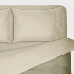 MORFEO - Completo letto UNA PIAZZA E MEZZA tinta unita sabbia