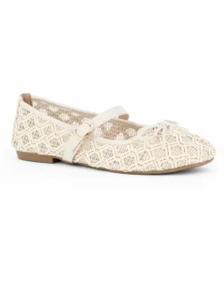 MY JEWELS - Ballerina crema intrecciata con fiocco e cinturino frontale