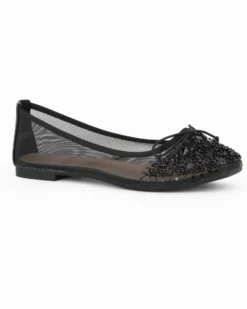 MY JEWELS - Ballerina nera a rete con fiocco e strass