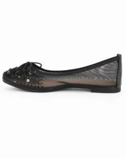 MY JEWELS - Ballerina nera a rete con fiocco e strass