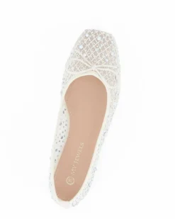 MY JEWELS - Ballerina panna traforata con fiocco e strass