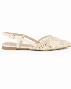 MY JEWELS - Ballerina slingback beige a rete con fiori e paillettes