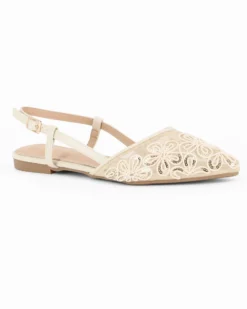 MY JEWELS - Ballerina slingback beige a rete con fiori e paillettes
