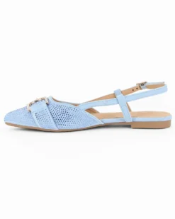 MY JEWELS - Ballerina slingback celeste scamosciata a punta con morsetto e strass
