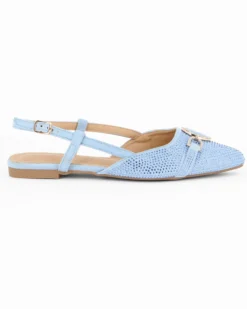 MY JEWELS - Ballerina slingback celeste scamosciata a punta con morsetto e strass