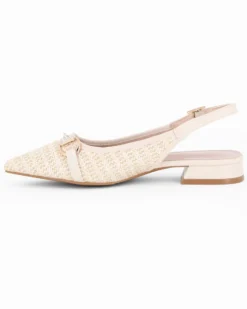 MY JEWELS - Ballerina slingback beige intrecciata a punta con morsetto in strass