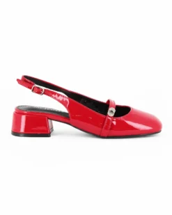 MY JEWELS - Ballerina slingback rossa in vernice con punta quadrata e cinturino frontale, tacco 3,5CM